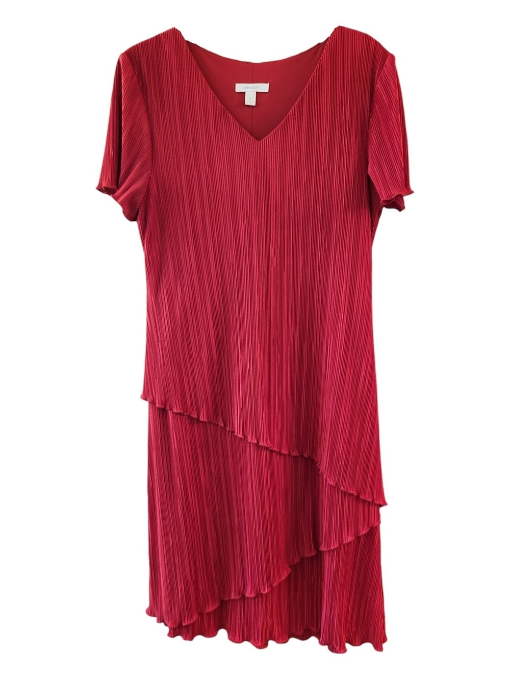 Dressbarn Red Pleated Asymmetric Tiered V-Neck Midi Dress - Size 12